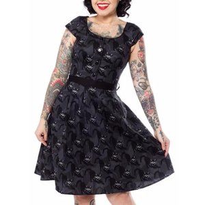 Black Cat Dress Folter Fit and Flare Halloween Goth Med NWT